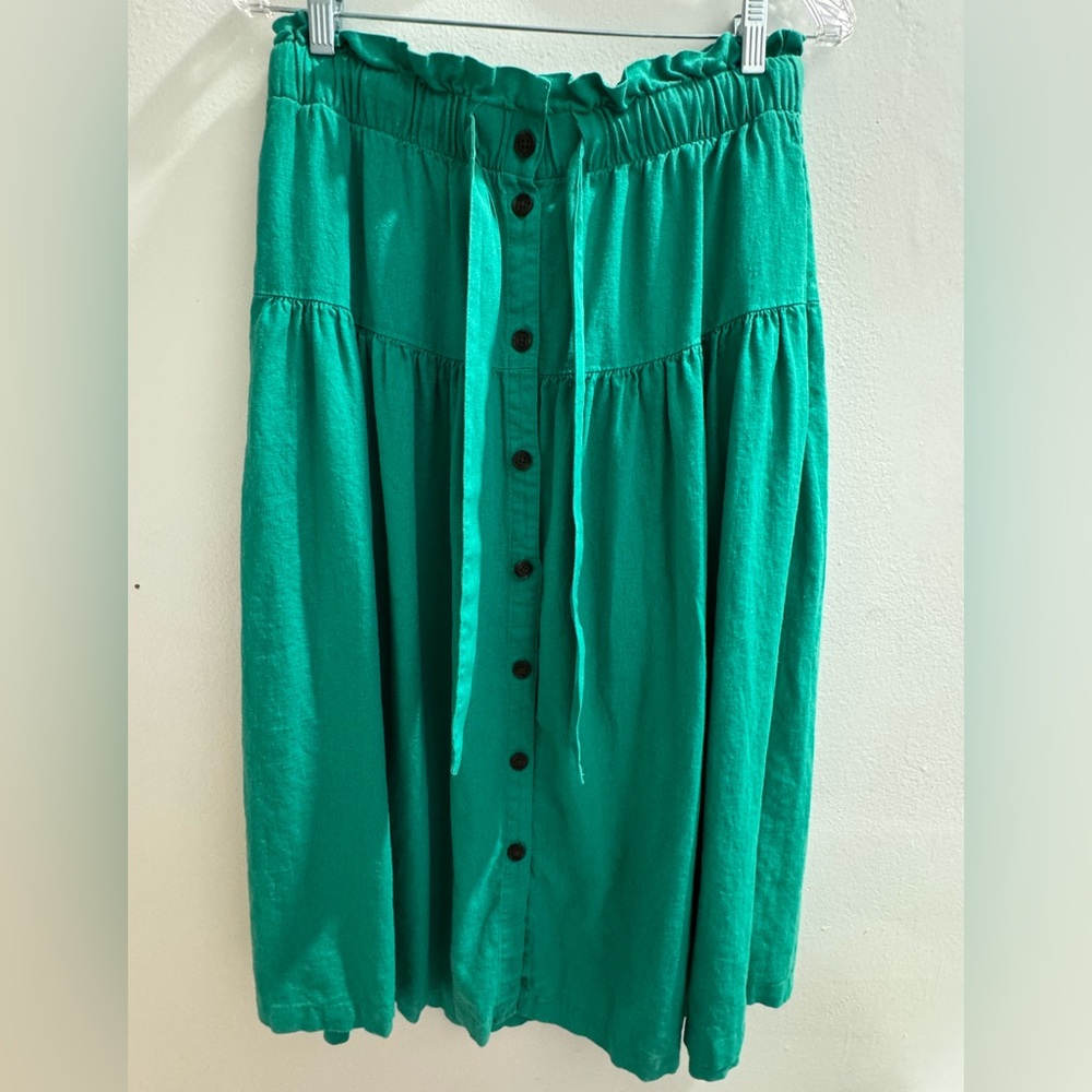 Women's Emerald Green Button-Front Midi Skirt - POCKETS!!!